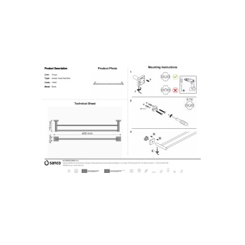 Sanco Tempo Ράγα Μπάνιου Διπλή Επιτοίχια με Βίδες ​60x4cm Ασημί 14005-Α03 - Εικόνα 2