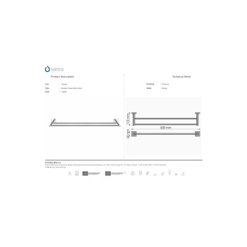 Sanco Tempo Ράγα Μπάνιου Διπλή Επιτοίχια με Βίδες ​60x4cm Ασημί 14005-Α03 - Εικόνα 3