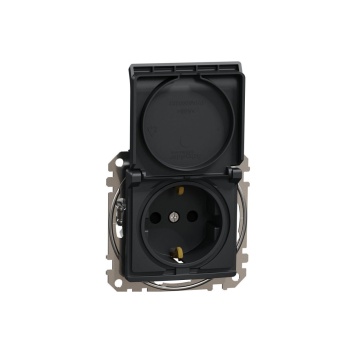 Schneider Electric Sedna Design Μονή Χωνευτή Πρίζα Ρεύματος με Καπάκι Μαύρη SDD114024